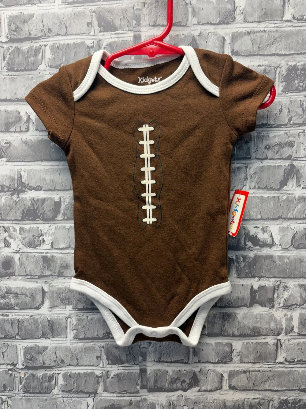 NWT Kidgets Brown and White Football Applique One-Piece